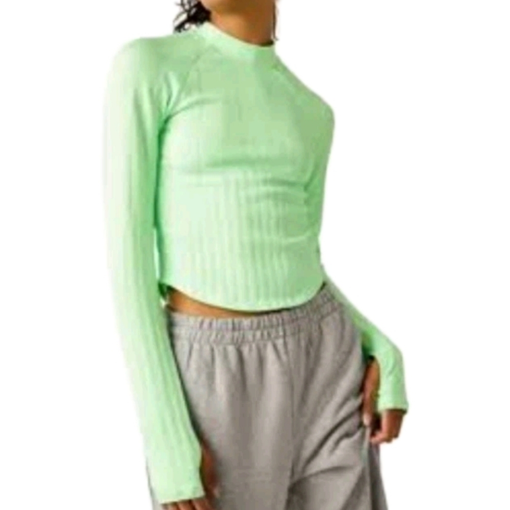 FREE People Movement Lime Green Offside Layer Base Crop Top Stretch sz XS/S